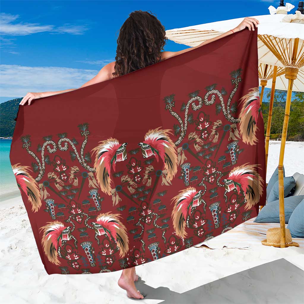 Oxblood Bird of Batik Papua Sarong Exotic Natural Wealth of Papua LT9 One Size 44 x 66 inches Red - Polynesian Pride
