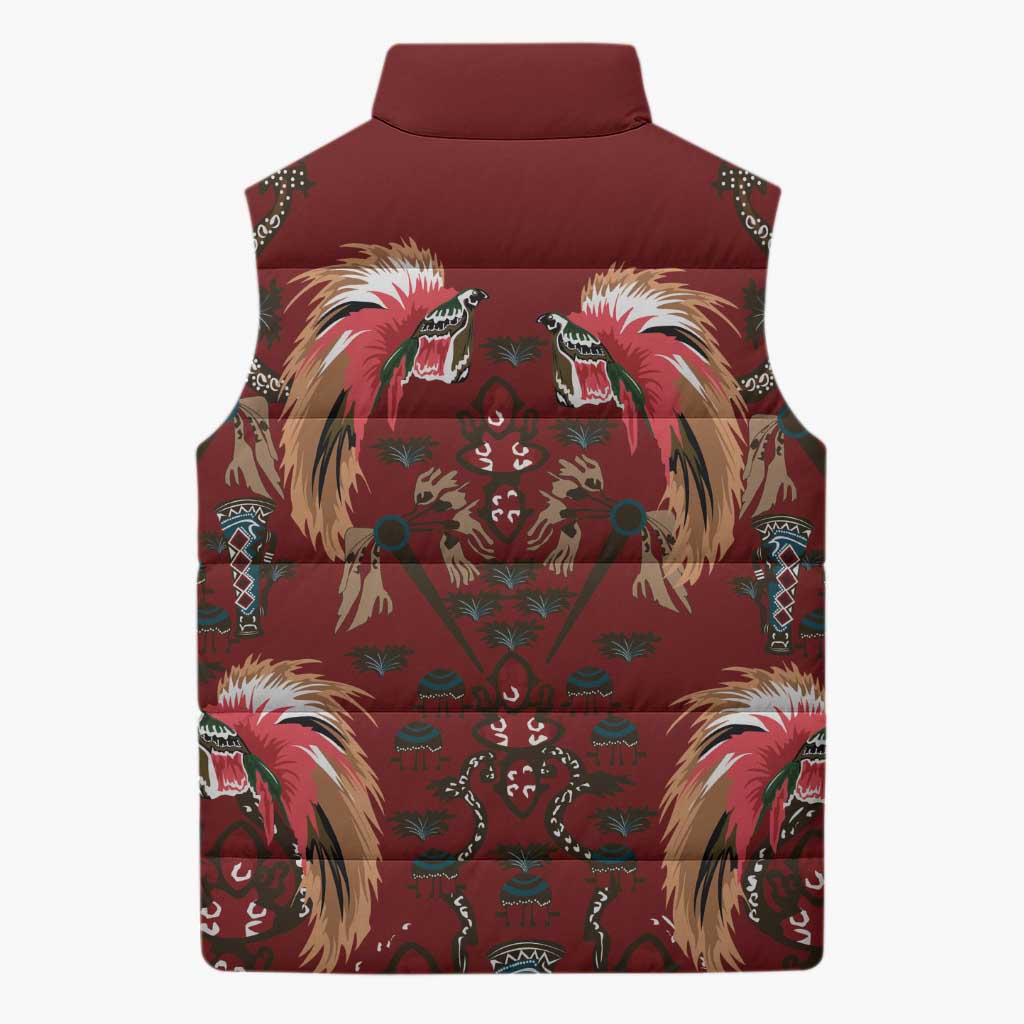 Oxblood Bird of Batik Papua Sleeveless Puffer Jacket Exotic Natural Wealth of Papua LT9 - Polynesian Pride