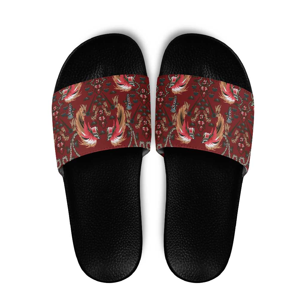 Oxblood Bird of Batik Papua Slide Sandals Exotic Natural Wealth of Papua LT9 Red - Polynesian Pride