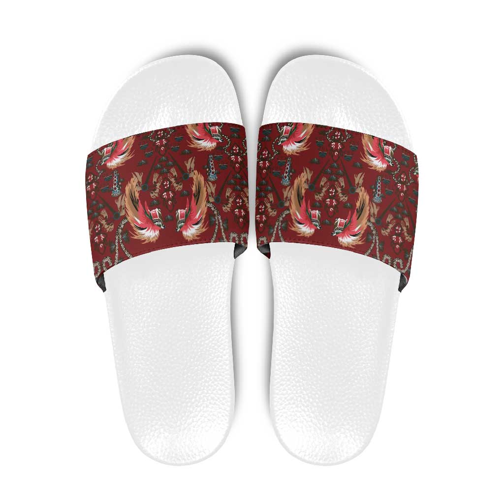 Oxblood Bird of Batik Papua Slide Sandals Exotic Natural Wealth of Papua LT9 Red - Polynesian Pride