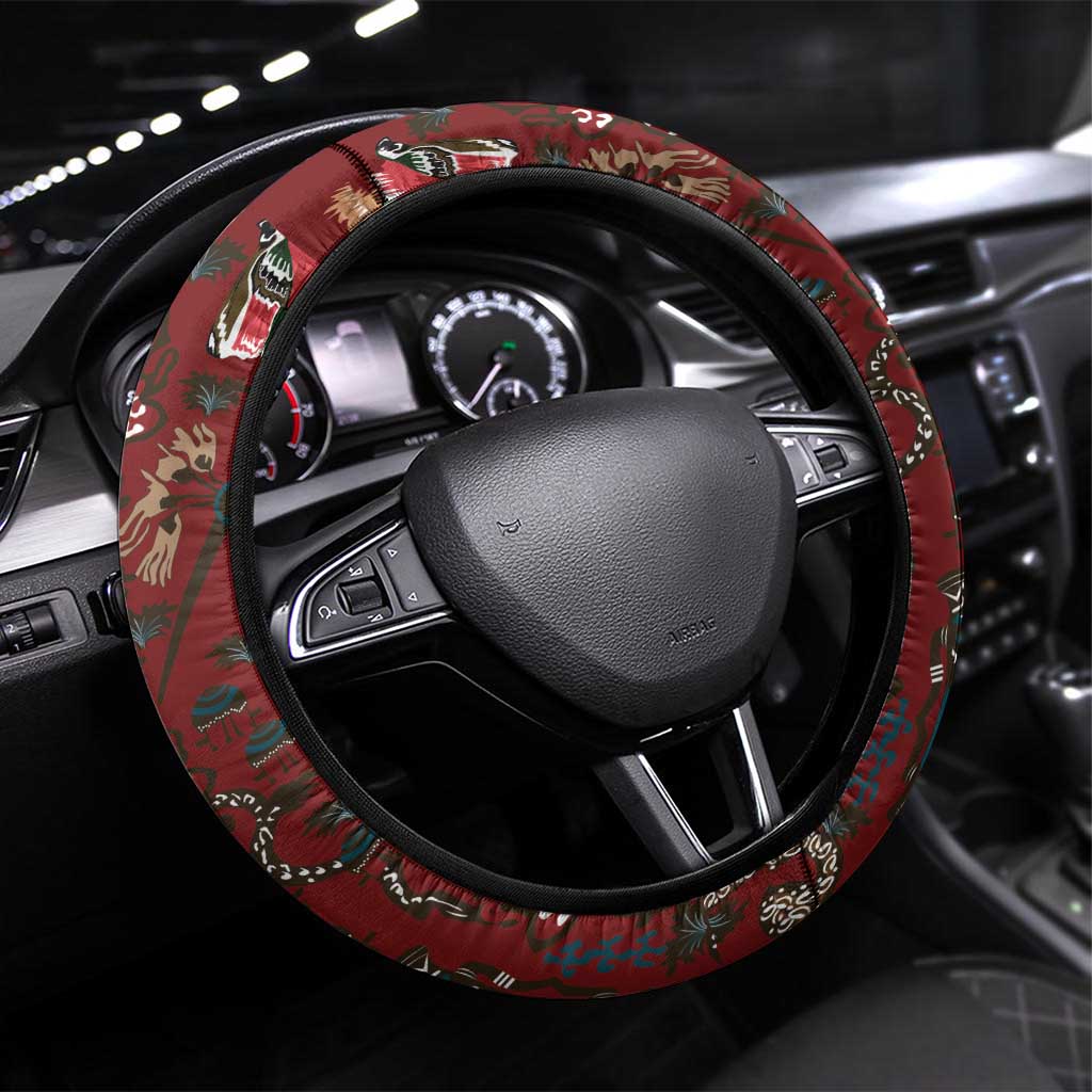 Oxblood Bird of Batik Papua Steering Wheel Cover Exotic Natural Wealth of Papua LT9 Universal Fit Red - Polynesian Pride