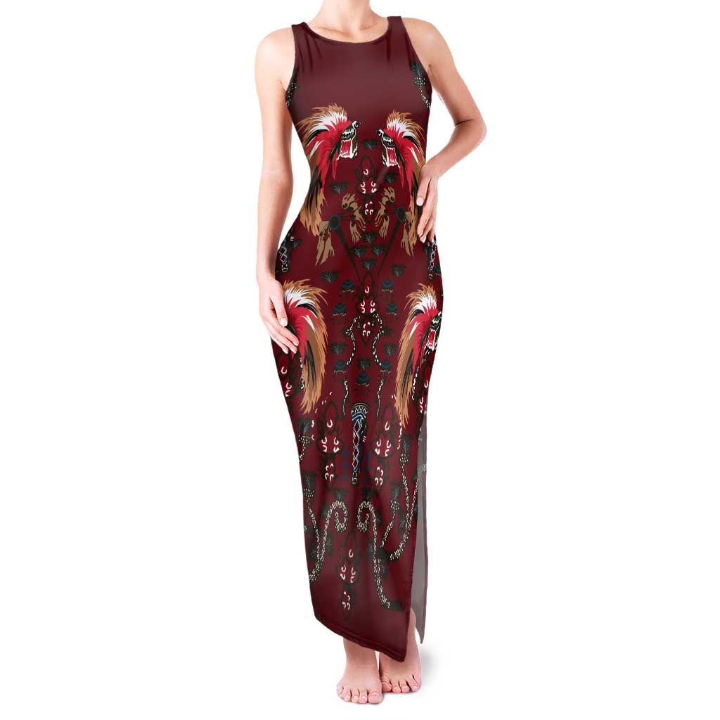 Oxblood Bird of Batik Papua Tank Maxi Dress Exotic Natural Wealth of Papua LT9 Women Red - Polynesian Pride