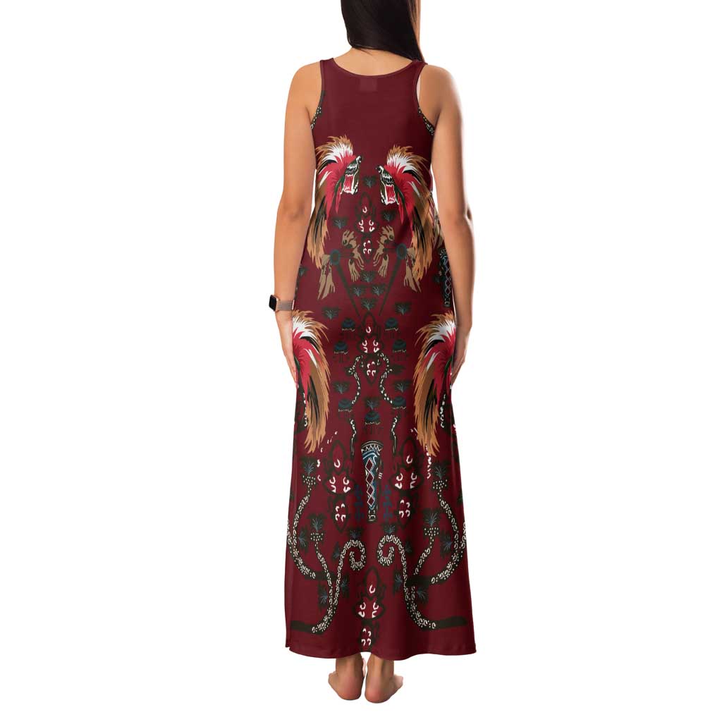 Oxblood Bird of Batik Papua Tank Maxi Dress Exotic Natural Wealth of Papua LT9 - Polynesian Pride