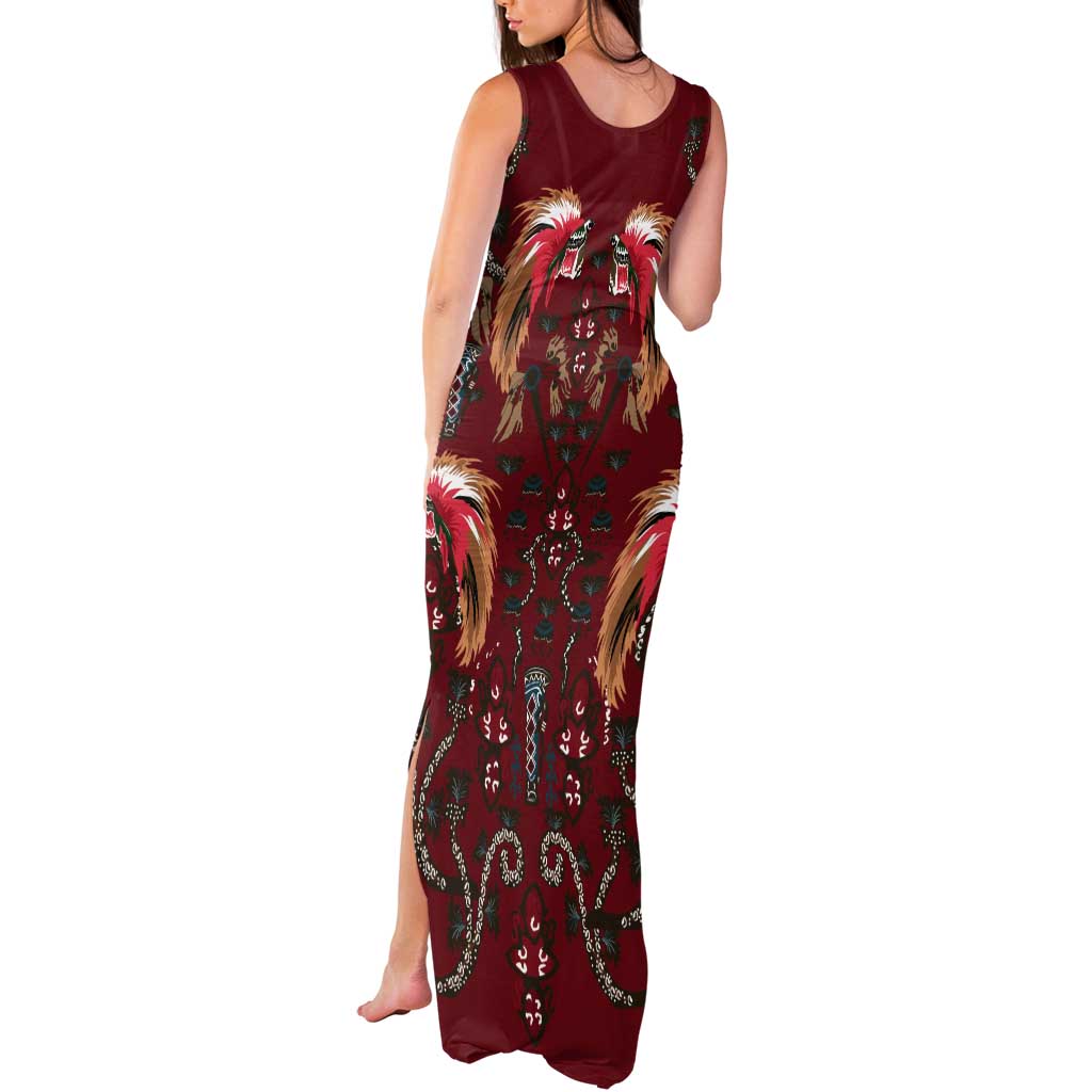 Oxblood Bird of Batik Papua Tank Maxi Dress Exotic Natural Wealth of Papua LT9 - Polynesian Pride