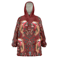 Oxblood Bird of Batik Papua Wearable Blanket Hoodie Exotic Natural Wealth of Papua LT9 One Size Red - Polynesian Pride