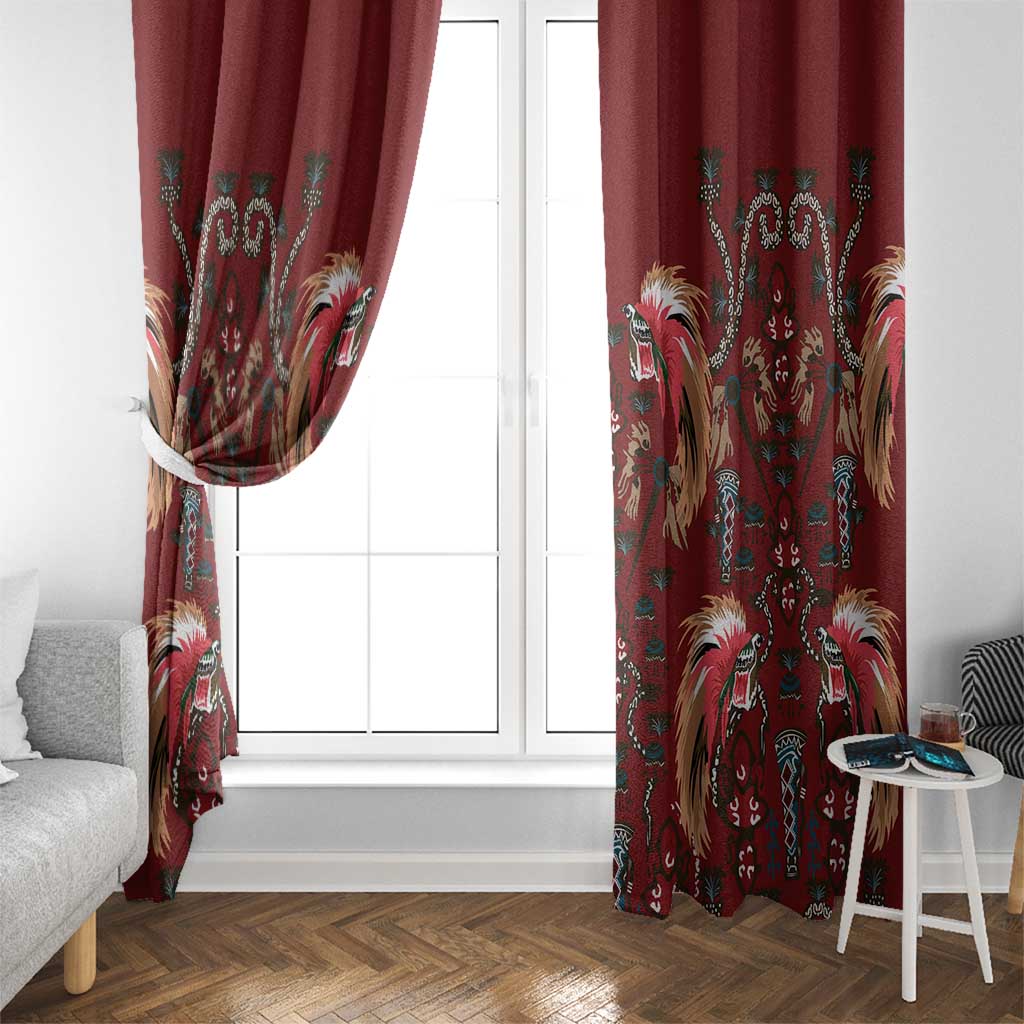 Oxblood Bird of Batik Papua Window Curtain Exotic Natural Wealth of Papua LT9 - Polynesian Pride