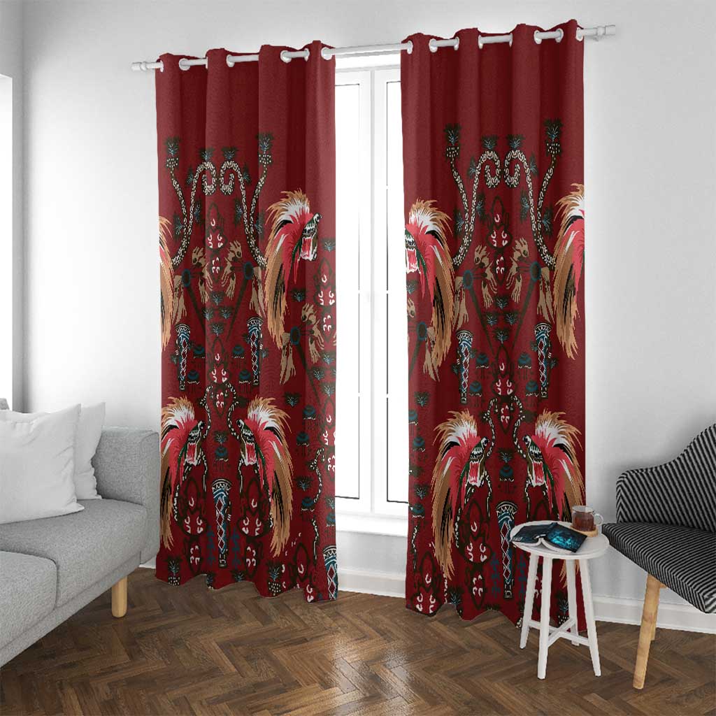 Oxblood Bird of Batik Papua Window Curtain Exotic Natural Wealth of Papua LT9 With Grommets Red - Polynesian Pride
