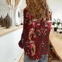 Oxblood Bird of Batik Papua Women Casual Shirt Exotic Natural Wealth of Papua LT9 - Polynesian Pride