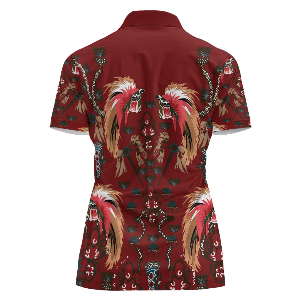 Oxblood Bird of Batik Papua Women Polo Shirt Exotic Natural Wealth of Papua - Polynesian Pride