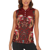 Oxblood Bird of Batik Papua Women Sleeveless Polo Shirt Exotic Natural Wealth of Papua LT9 - Polynesian Pride