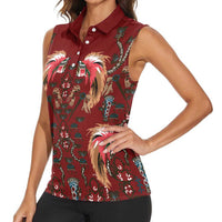 Oxblood Bird of Batik Papua Women Sleeveless Polo Shirt Exotic Natural Wealth of Papua LT9 - Polynesian Pride