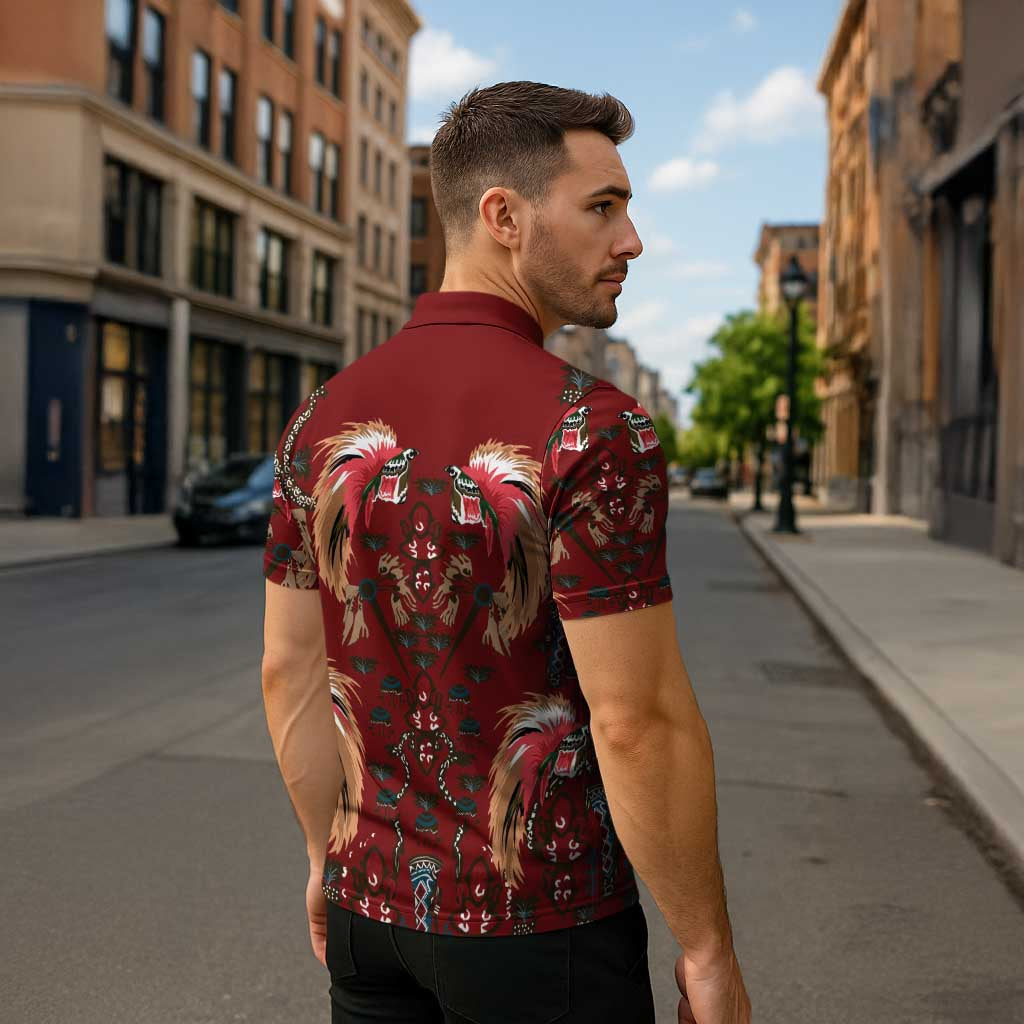 Oxblood Bird of Batik Papua Zipper Polo Shirt Exotic Natural Wealth of Papua LT9 - Polynesian Pride