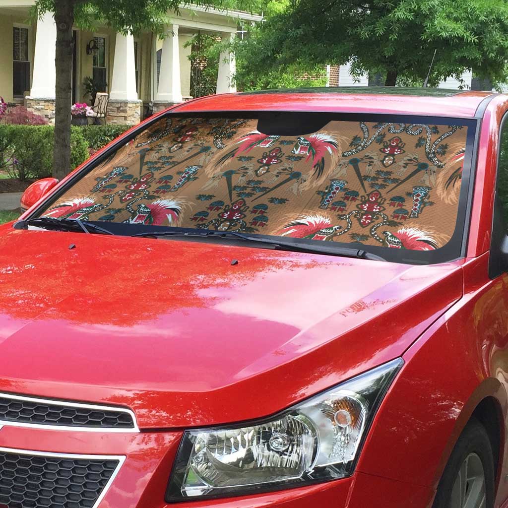 Terracotta Bird of Batik Papua Auto Sun Shade Exotic Natural Wealth of Papua LT9 - Polynesian Pride
