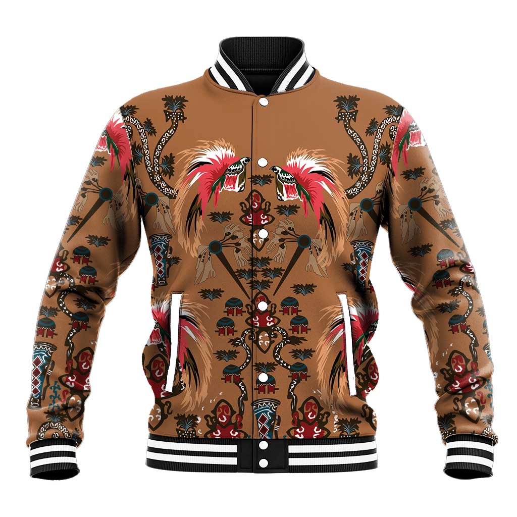 Terracotta Bird of Batik Papua Baseball Jacket Exotic Natural Wealth of Papua LT9 Unisex Gold - Polynesian Pride