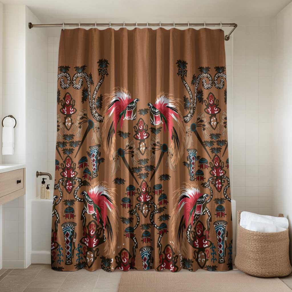 Terracotta Bird of Batik Papua Bathroom Set Exotic Natural Wealth of Papua LT9 Shower Curtain Only Gold - Polynesian Pride