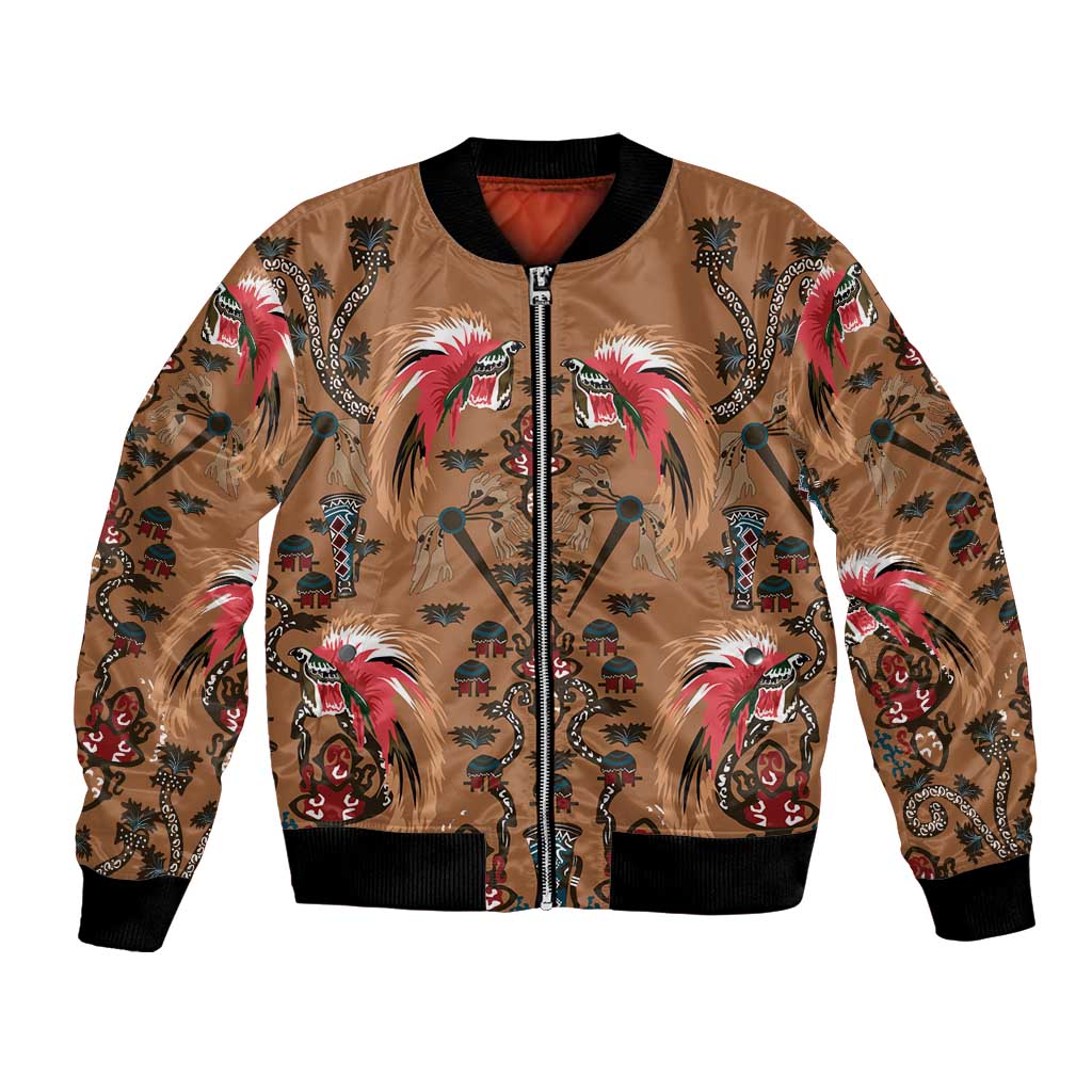Terracotta Bird of Batik Papua Bomber Jacket Exotic Natural Wealth of Papua LT9 Unisex Gold - Polynesian Pride