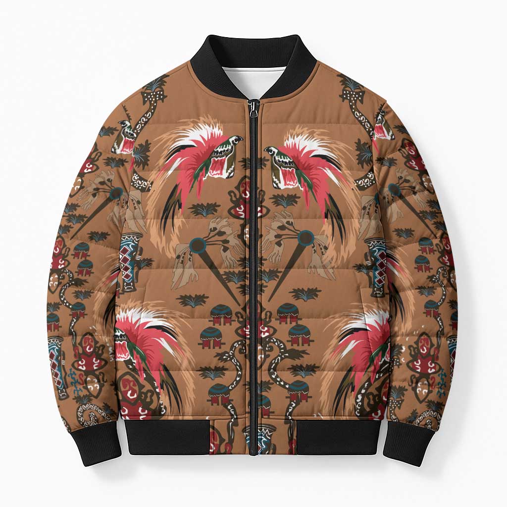 Terracotta Bird of Batik Papua Bomber Puffer Jacket Exotic Natural Wealth of Papua LT9 Unisex Gold - Polynesian Pride