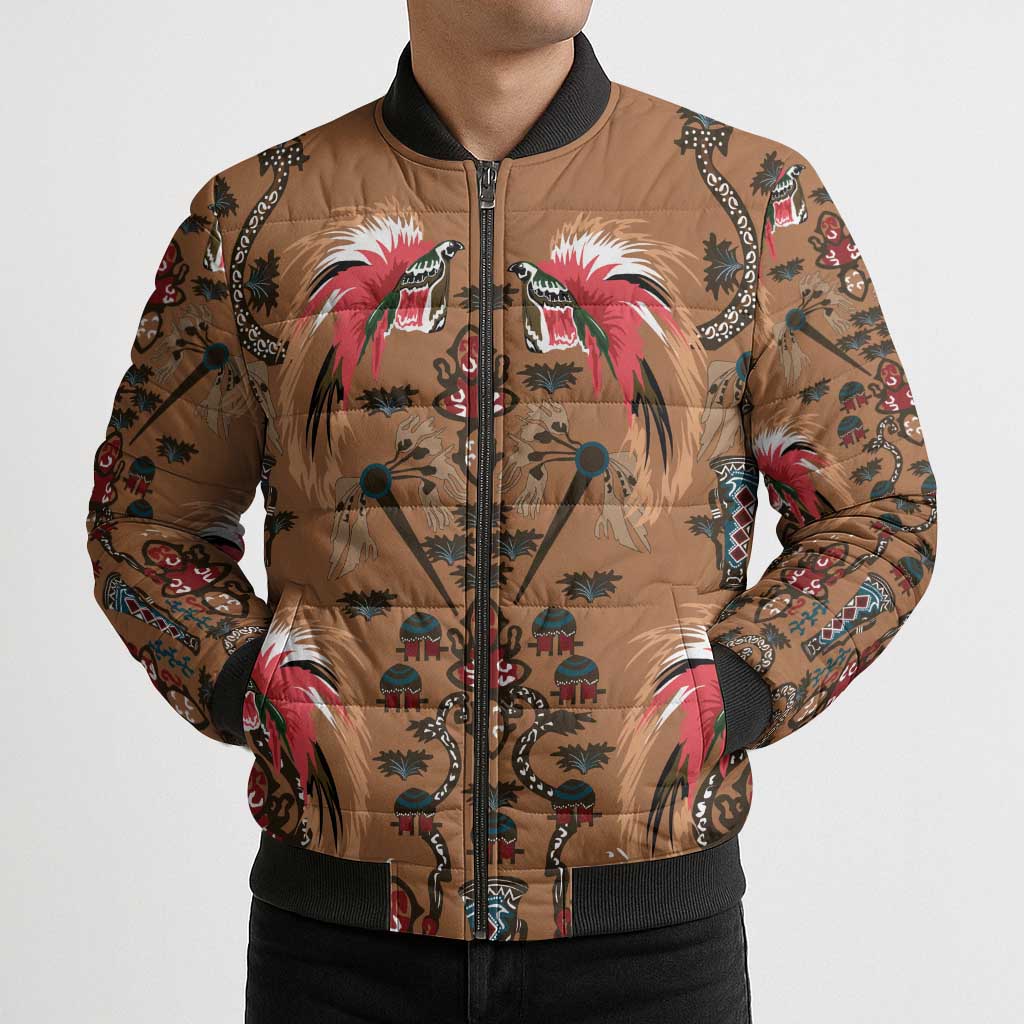 Terracotta Bird of Batik Papua Bomber Puffer Jacket Exotic Natural Wealth of Papua LT9 - Polynesian Pride