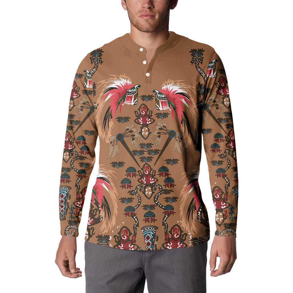 Terracotta Bird of Batik Papua Button Sweatshirt Exotic Natural Wealth of Papua - Polynesian Pride