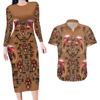 Terracotta Bird of Batik Papua Couples Matching Long Sleeve Bodycon Dress and Hawaiian Shirt Exotic Natural Wealth of Papua LT9 Gold - Polynesian Pride
