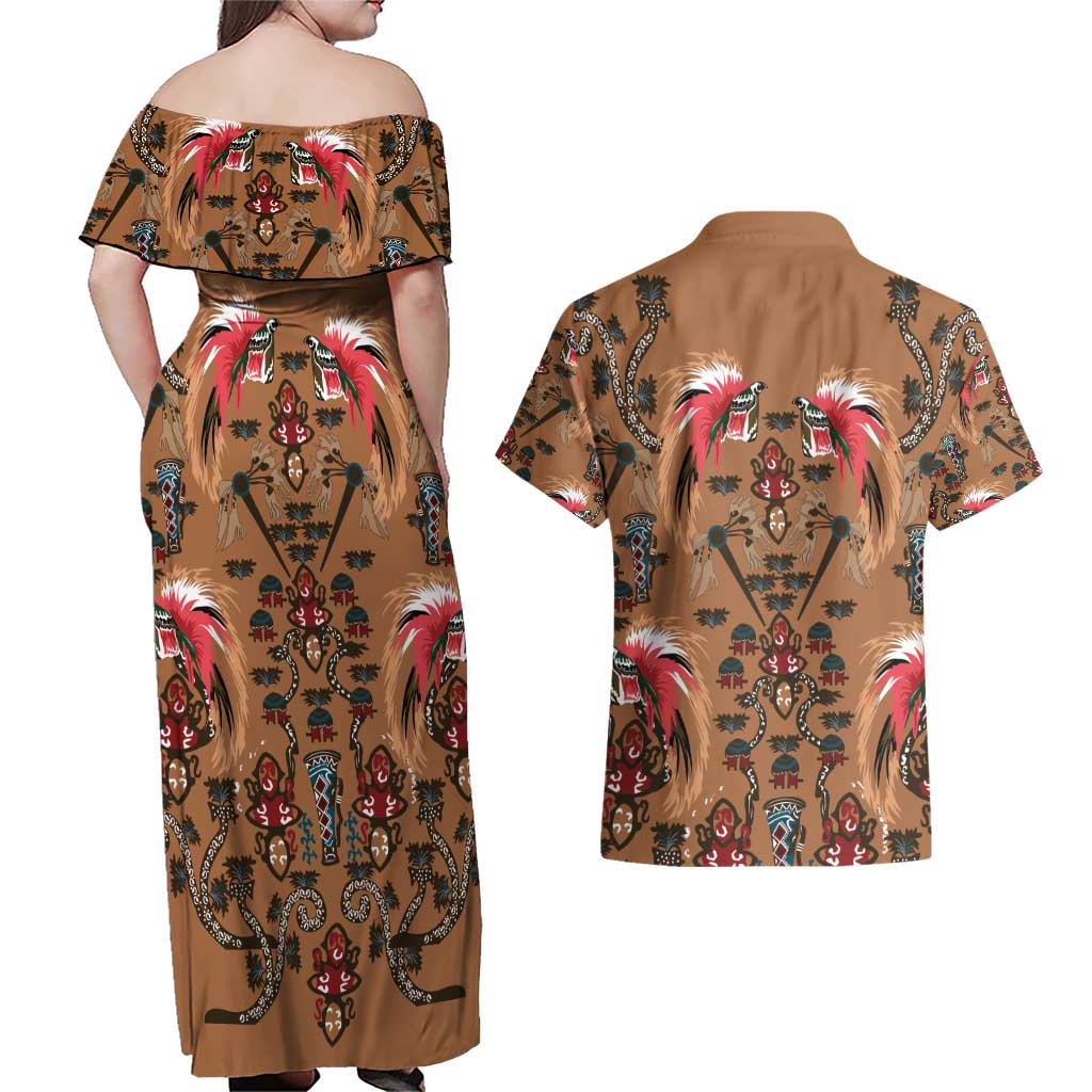 Terracotta Bird of Batik Papua Couples Matching Off Shoulder Maxi Dress and Hawaiian Shirt Exotic Natural Wealth of Papua LT9 - Polynesian Pride