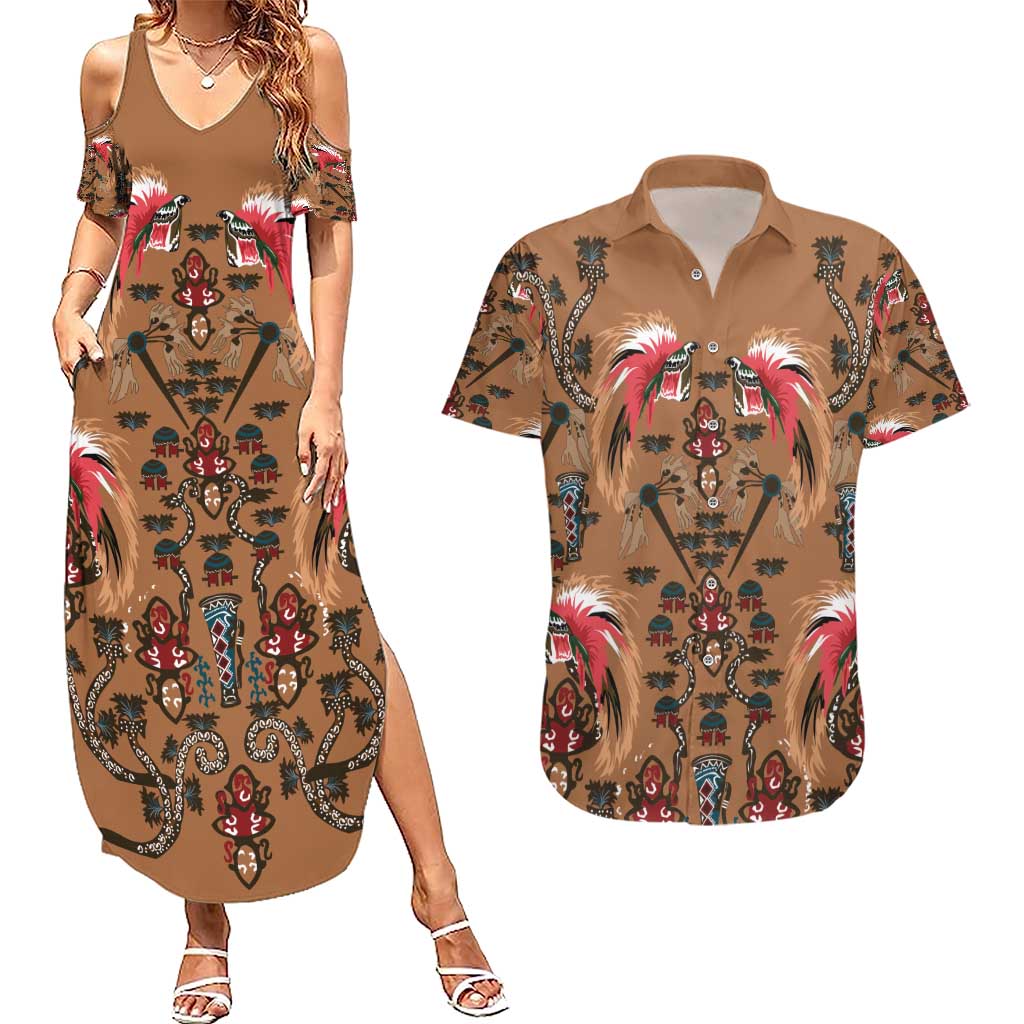 Terracotta Bird of Batik Papua Couples Matching Summer Maxi Dress and Hawaiian Shirt Exotic Natural Wealth of Papua LT9 Gold - Polynesian Pride