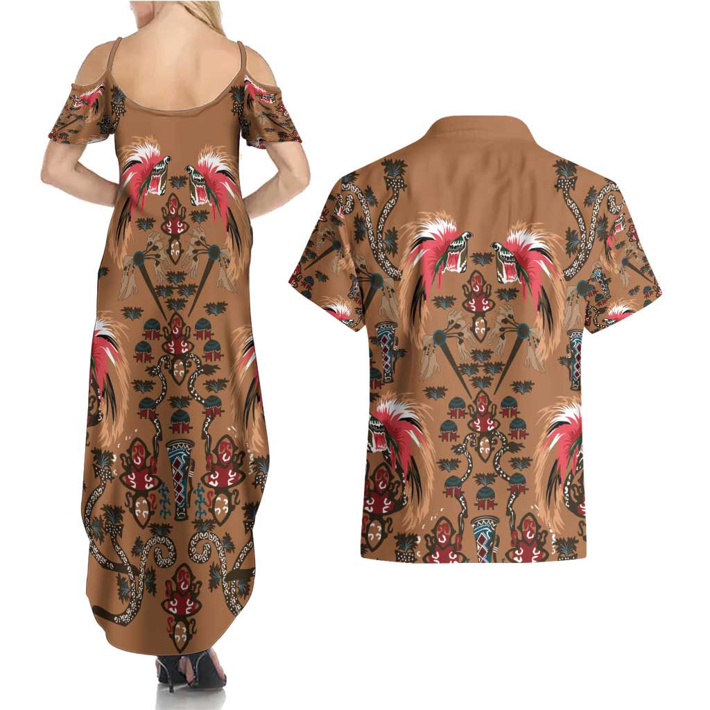 Terracotta Bird of Batik Papua Couples Matching Summer Maxi Dress and Hawaiian Shirt Exotic Natural Wealth of Papua LT9 - Polynesian Pride