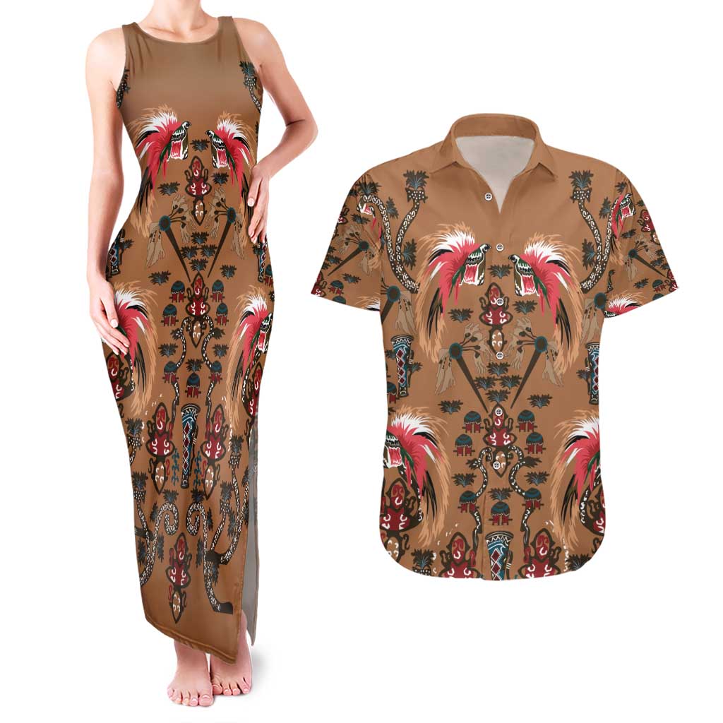 Terracotta Bird of Batik Papua Couples Matching Tank Maxi Dress and Hawaiian Shirt Exotic Natural Wealth of Papua LT9 Gold - Polynesian Pride