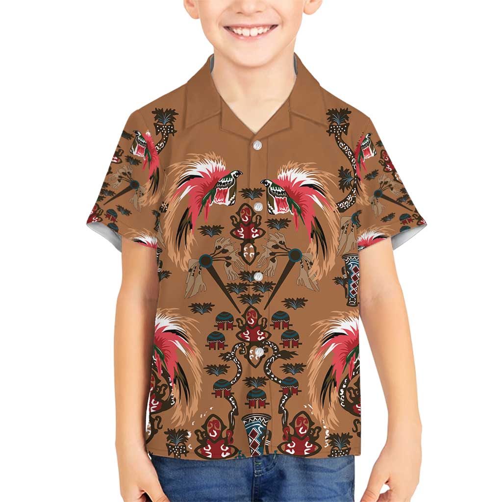 Terracotta Bird of Batik Papua Family Matching Long Sleeve Bodycon Dress and Hawaiian Shirt Exotic Natural Wealth of Papua LT9 Son's Shirt Gold - Polynesian Pride