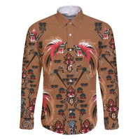 Terracotta Bird of Batik Papua Family Matching Off Shoulder Maxi Dress and Hawaiian Shirt Exotic Natural Wealth of Papua LT9 Dad's Shirt - Long Sleeve Gold - Polynesian Pride