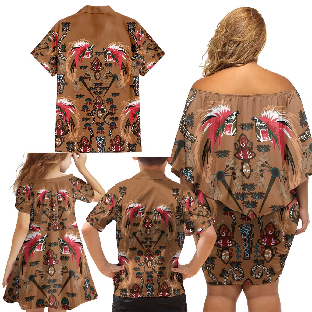 Terracotta Bird of Batik Papua Family Matching Off Shoulder Short Dress and Hawaiian Shirt Exotic Natural Wealth of Papua LT9 - Polynesian Pride