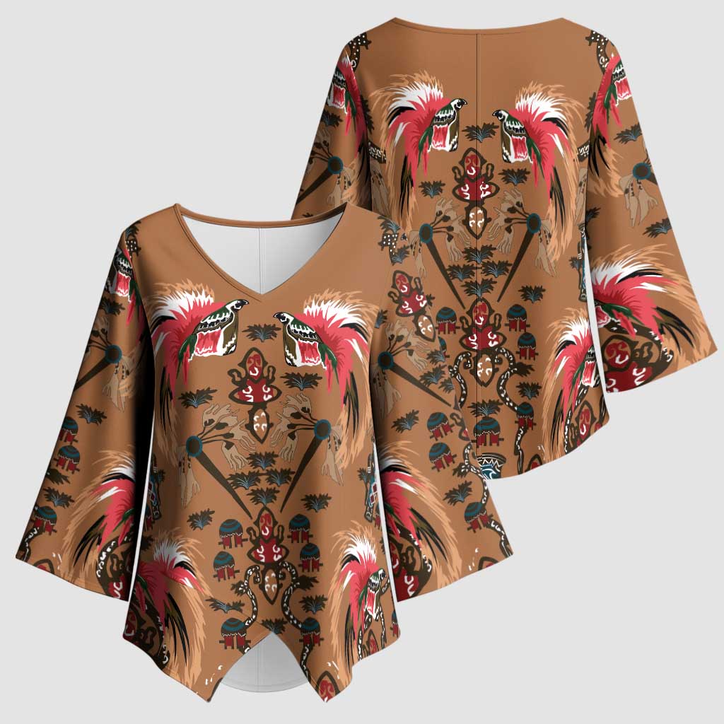 Terracotta Bird of Batik Papua Kimono Sleeve Blouse Exotic Natural Wealth of Papua LT9 - Polynesian Pride