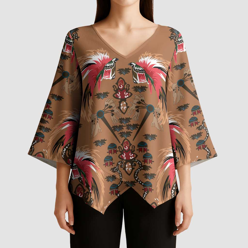 Terracotta Bird of Batik Papua Kimono Sleeve Blouse Exotic Natural Wealth of Papua LT9 - Polynesian Pride