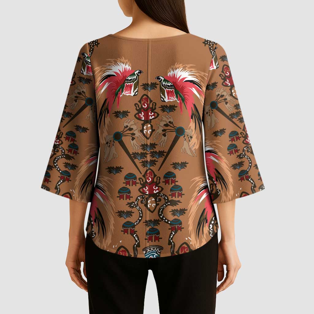 Terracotta Bird of Batik Papua Kimono Sleeve Blouse Exotic Natural Wealth of Papua LT9 - Polynesian Pride