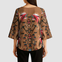 Terracotta Bird of Batik Papua Kimono Sleeve Blouse Exotic Natural Wealth of Papua LT9 - Polynesian Pride
