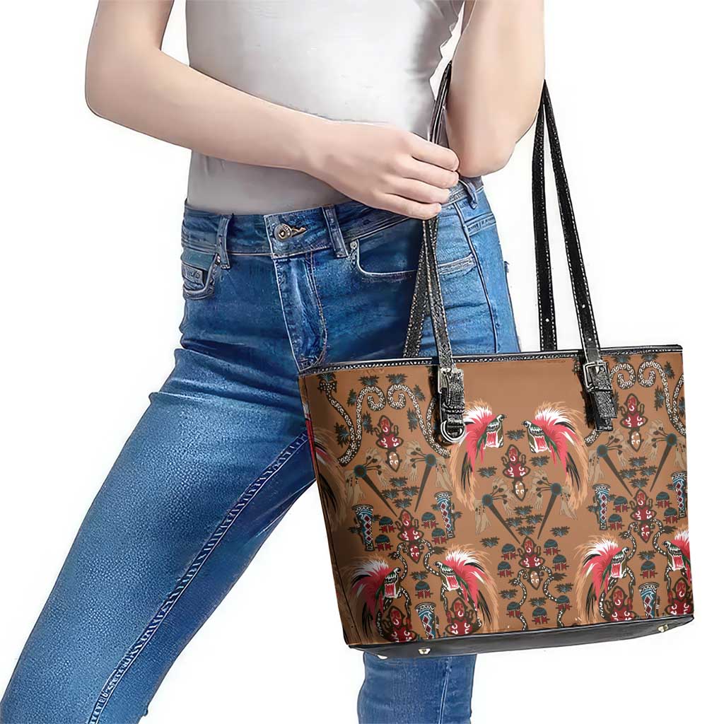 Terracotta Bird of Batik Papua Leather Tote Bag Exotic Natural Wealth of Papua LT9 - Polynesian Pride