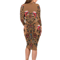 Terracotta Bird of Batik Papua Long Sleeve Bodycon Dress Exotic Natural Wealth of Papua LT9 - Polynesian Pride