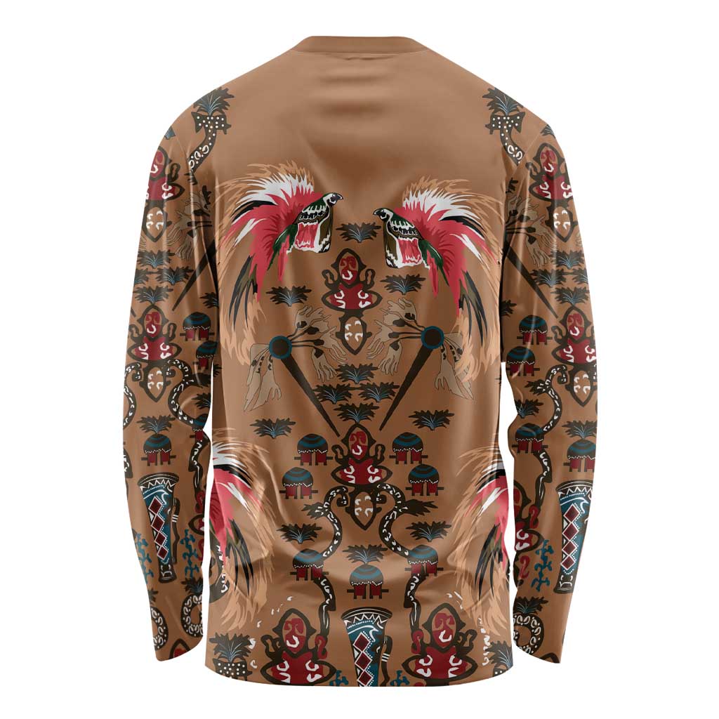 Terracotta Bird of Batik Papua Long Sleeve Shirt Exotic Natural Wealth of Papua LT9 - Polynesian Pride