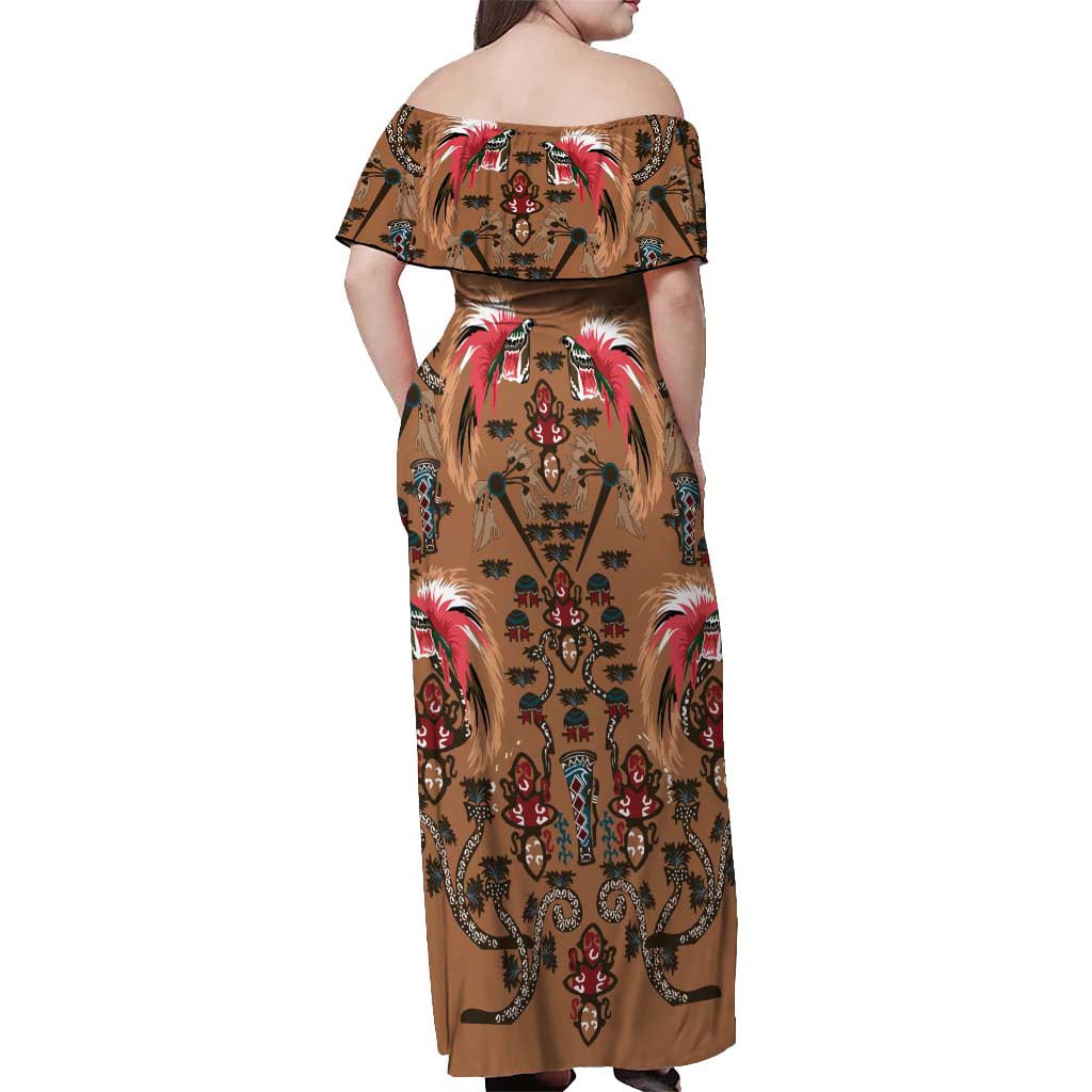 Terracotta Bird of Batik Papua Off Shoulder Maxi Dress Exotic Natural Wealth of Papua LT9 - Polynesian Pride