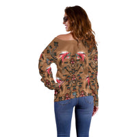 Terracotta Bird of Batik Papua Off Shoulder Sweater Exotic Natural Wealth of Papua LT9 - Polynesian Pride