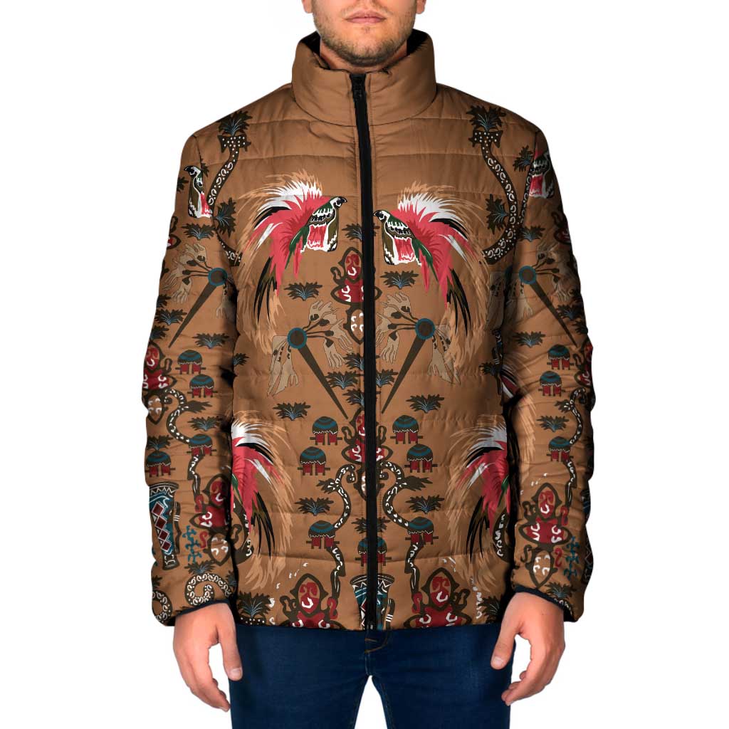 Terracotta Bird of Batik Papua Padded Jacket Exotic Natural Wealth of Papua - Polynesian Pride