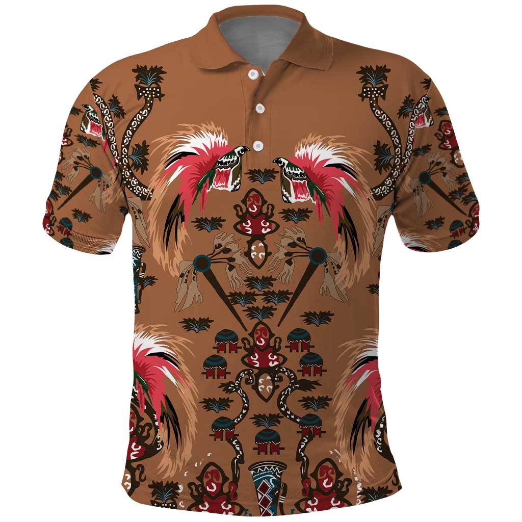Terracotta Bird of Batik Papua Polo Shirt Exotic Natural Wealth of Papua LT9 Gold - Polynesian Pride