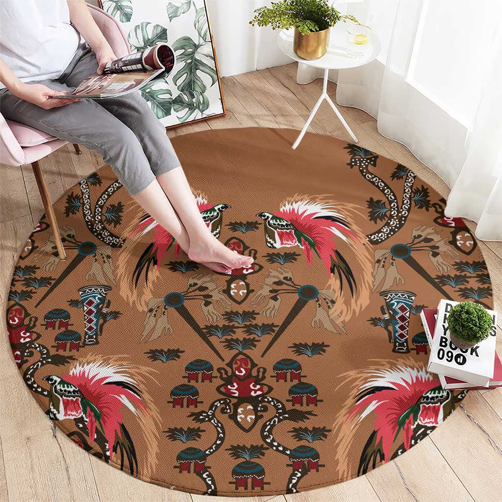Terracotta Bird of Batik Papua Round Carpet Exotic Natural Wealth of Papua LT9 - Polynesian Pride