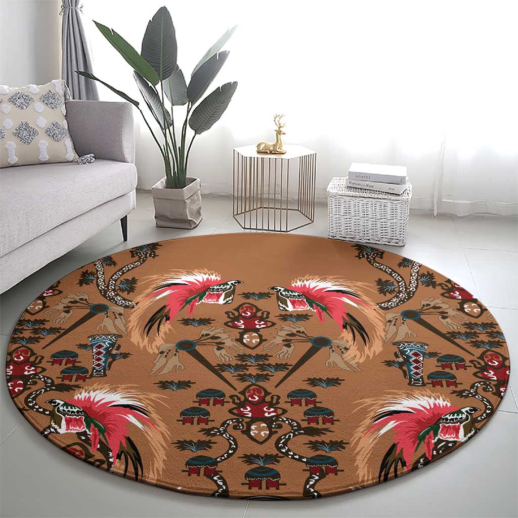 Terracotta Bird of Batik Papua Round Carpet Exotic Natural Wealth of Papua LT9 - Polynesian Pride