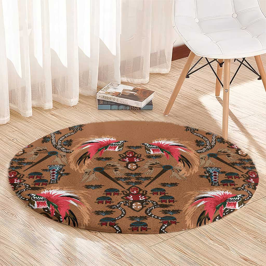 Terracotta Bird of Batik Papua Round Carpet Exotic Natural Wealth of Papua LT9 - Polynesian Pride