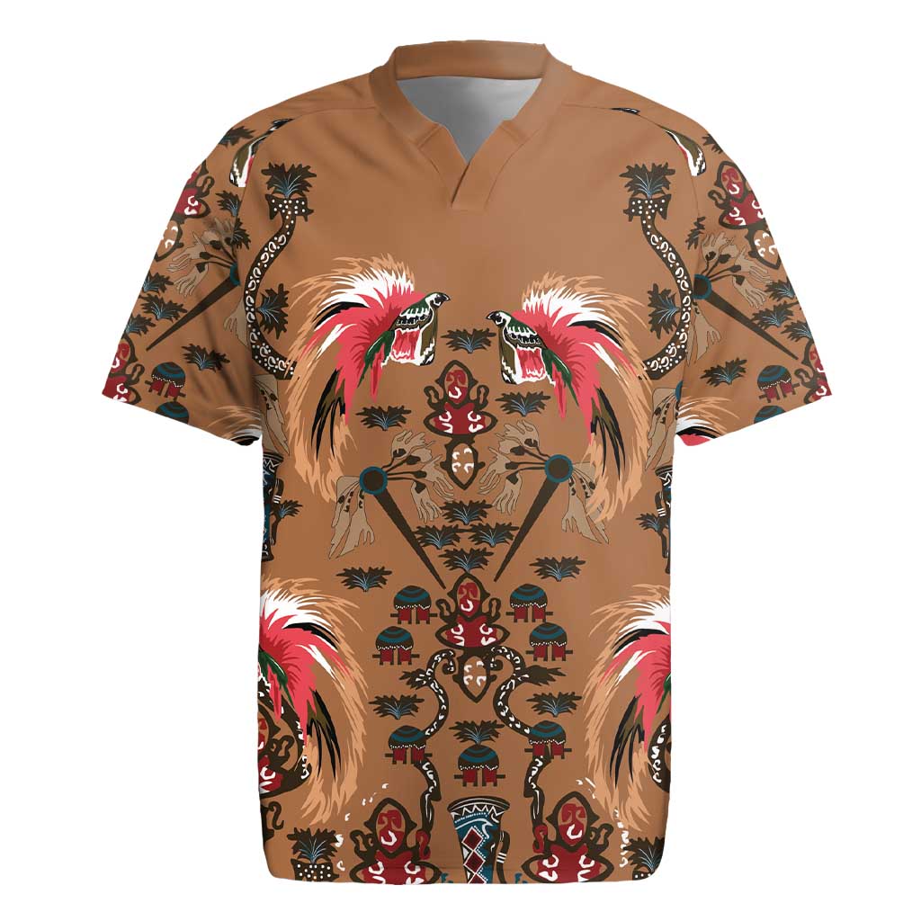 Terracotta Bird of Batik Papua Rugby Jersey Exotic Natural Wealth of Papua LT9 Gold - Polynesian Pride