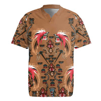 Terracotta Bird of Batik Papua Rugby Jersey Exotic Natural Wealth of Papua LT9 Gold - Polynesian Pride