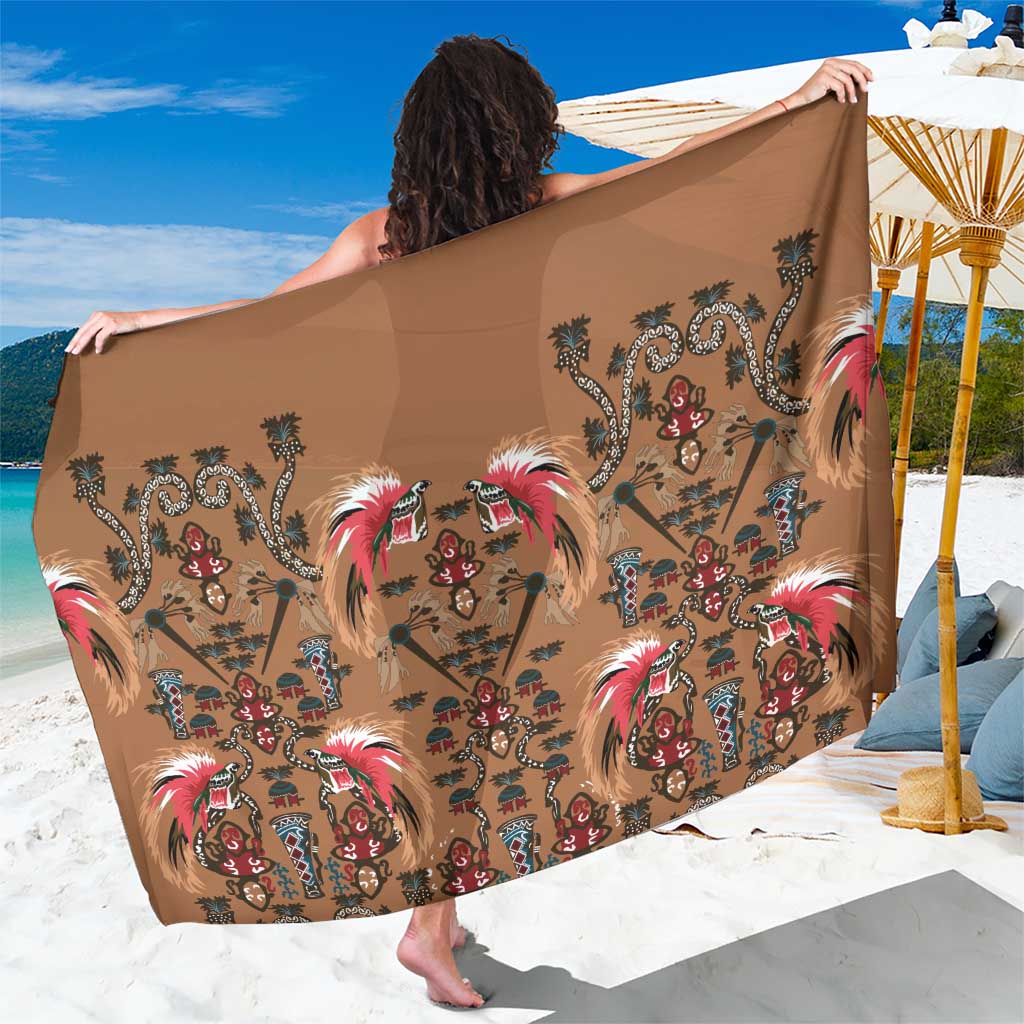 Terracotta Bird of Batik Papua Sarong Exotic Natural Wealth of Papua LT9 One Size 44 x 66 inches Gold - Polynesian Pride