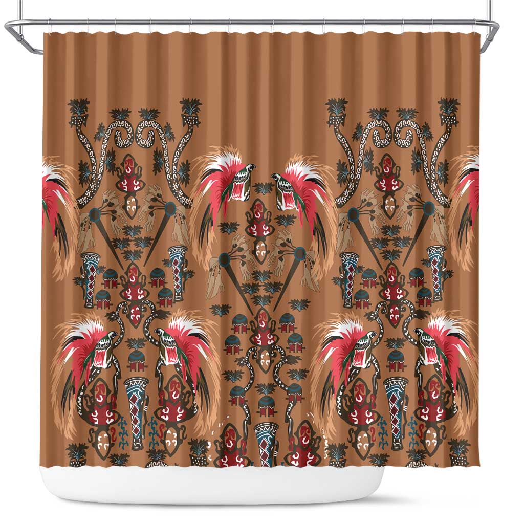 Terracotta Bird of Batik Papua Shower Curtain Exotic Natural Wealth of Papua LT9 Gold - Polynesian Pride