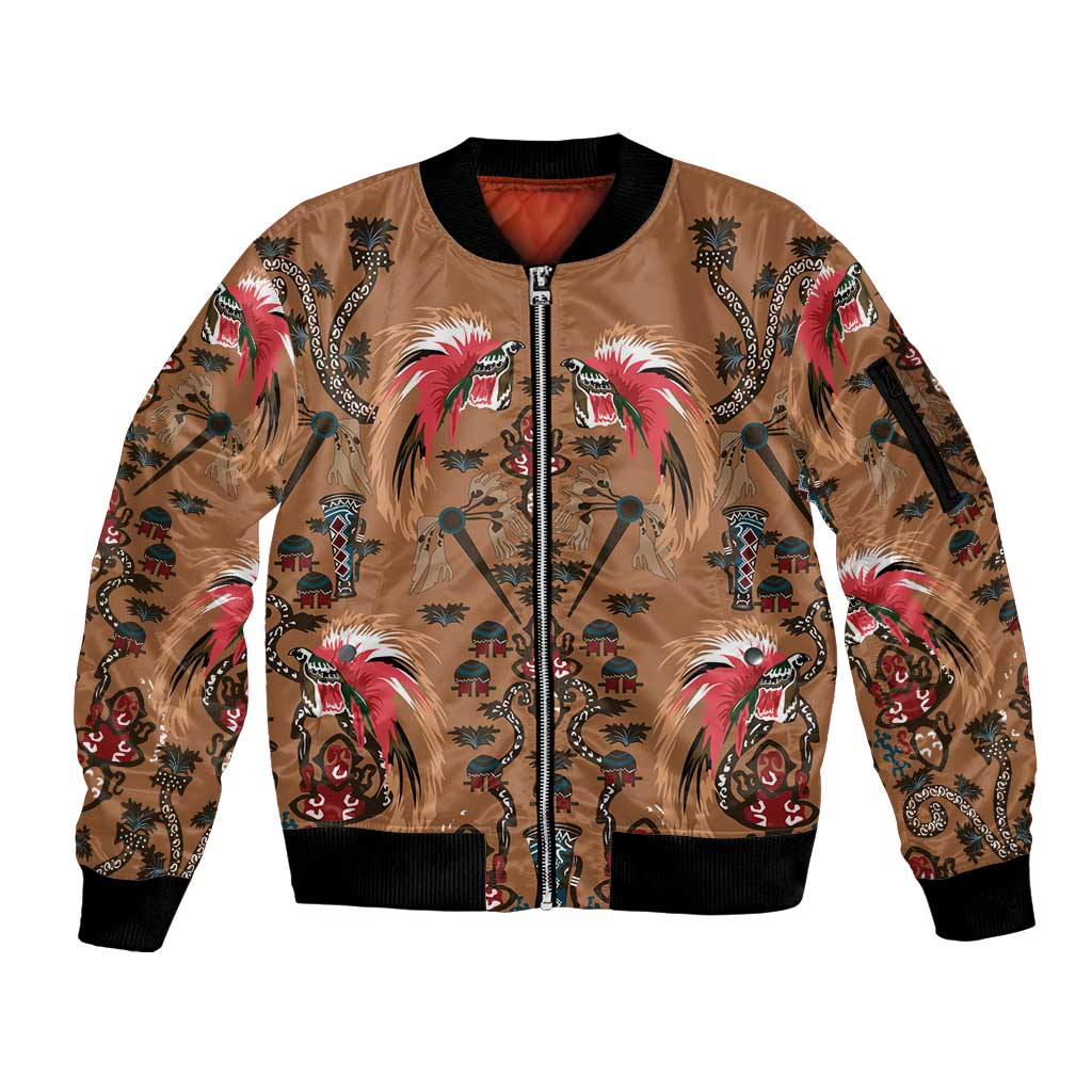 Terracotta Bird of Batik Papua Sleeve Zip Bomber Jacket Exotic Natural Wealth of Papua LT9 Unisex Gold - Polynesian Pride